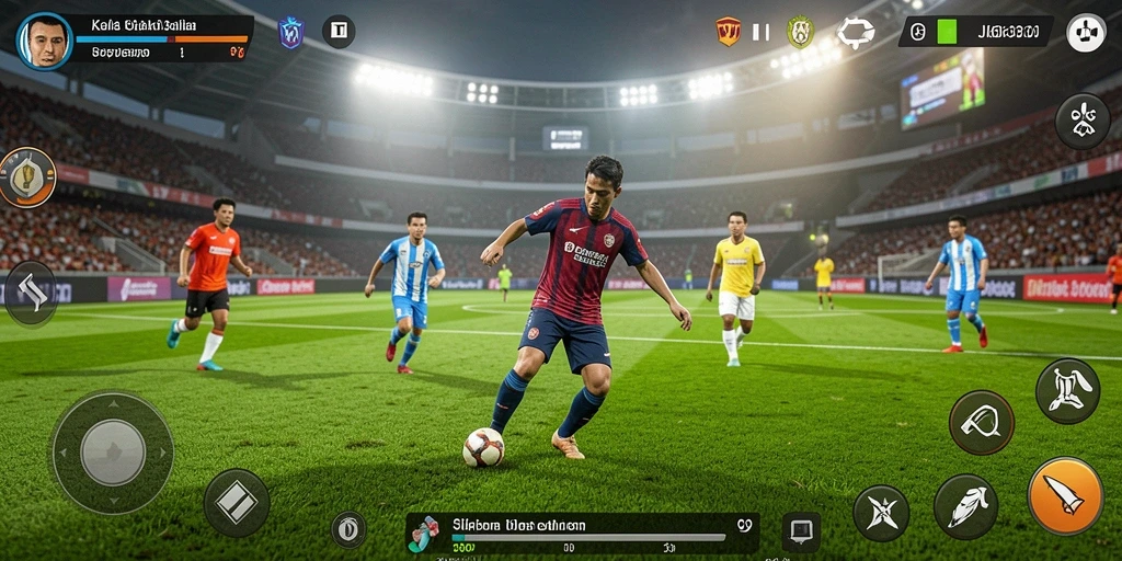Tangkapan layar JJ62 menunjukkan aksi permainan sepak bola yang seru.