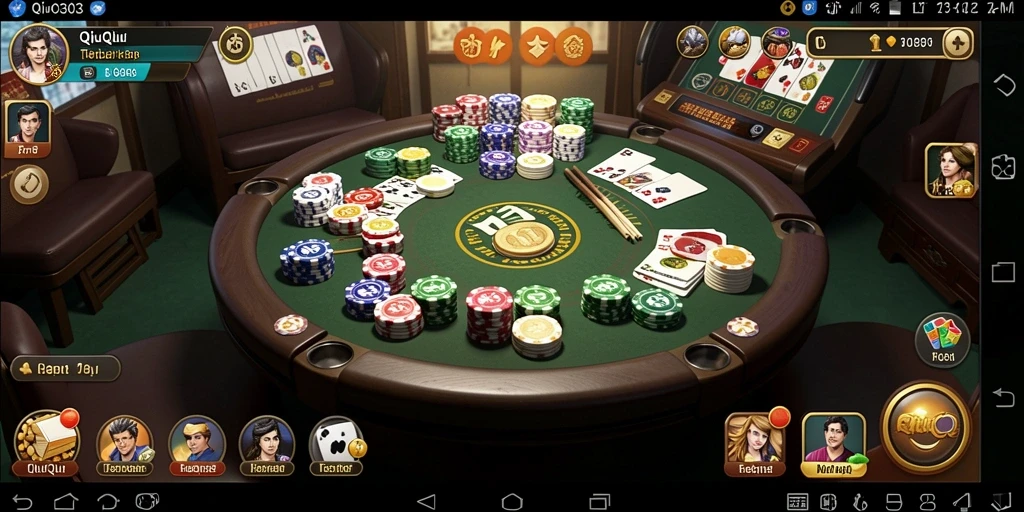 Gameplay intens QiuQiu dengan pemain memegang kartu.