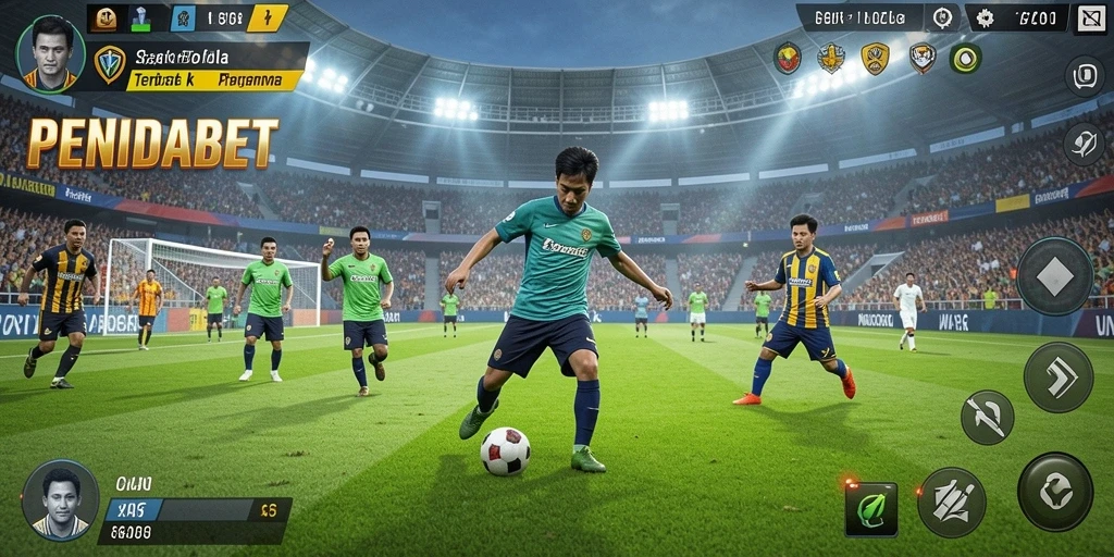 Screenshot PENIDABET menampilkan aksi permainan sepak bola yang intens dan menarik.