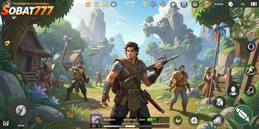 Tangkapan layar utama dari gameplay <strong>SOBAT777</strong> menampilkan karakter menjelajahi dunia terbuka.