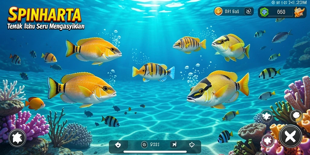 Tampilan gameplay <strong>SPINHARTA</strong> yang mendebarkan saat menembak ikan.