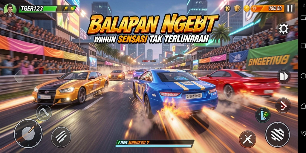 Tampilan gameplay TGER123 yang mendebarkan saat balapan.