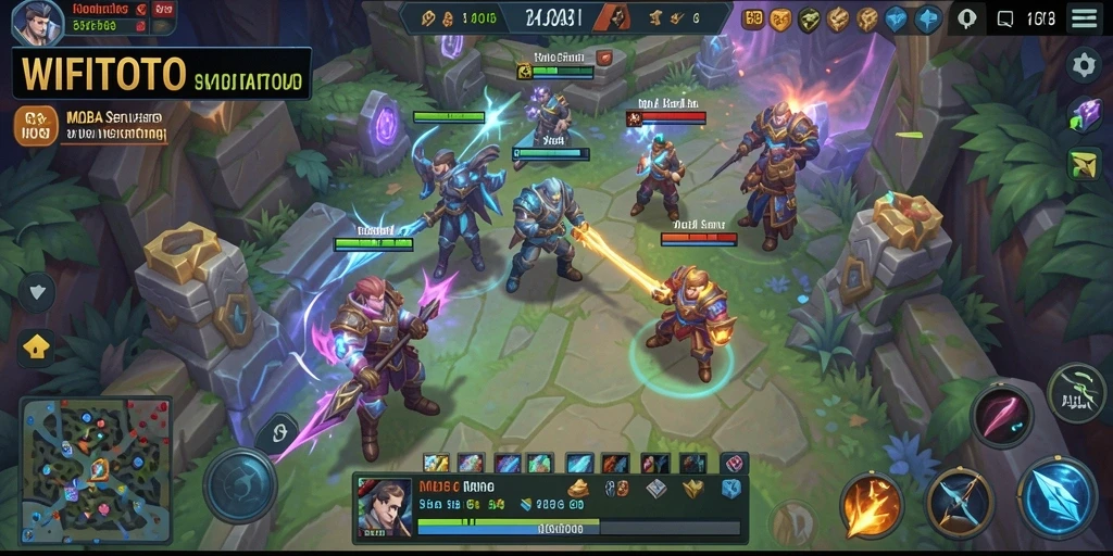 Tampilan gameplay seru dalam pertandingan MOBA WIFITOTO.